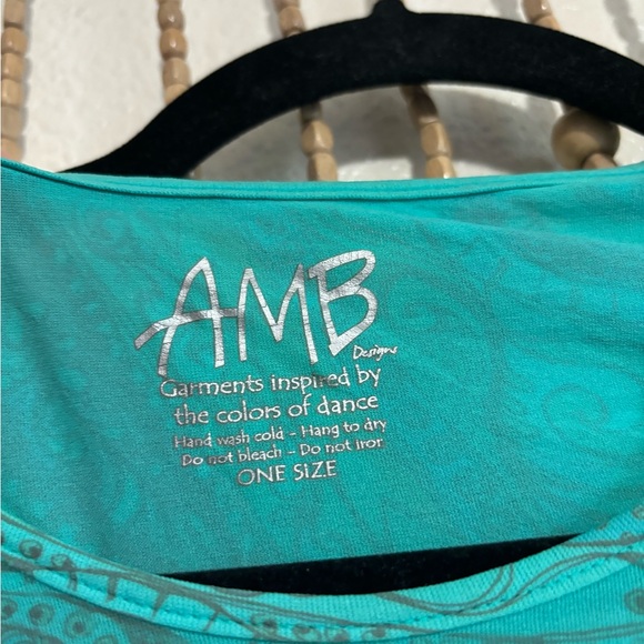 AMB Be Happy Second Skin Teal Floral Long Sleeve Semi Sheer Boho Y2K Dance OS - Picture 3 of 5